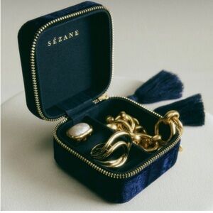 Sézane Blue Velvet Jewelry Case Box Travel